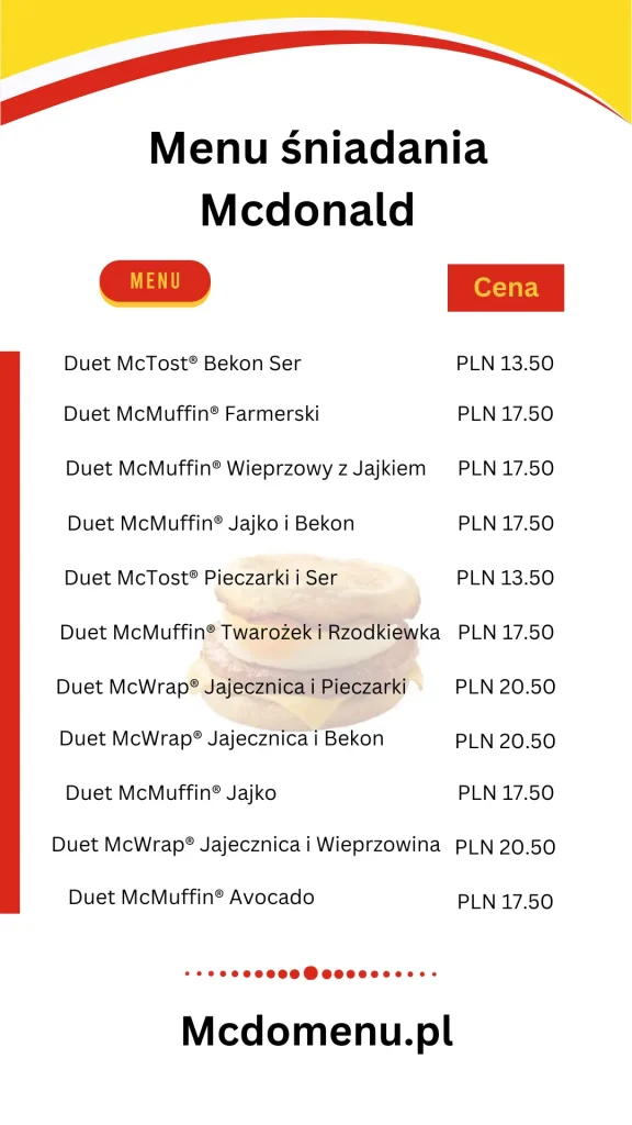 Karta menu sniadania mcdonald