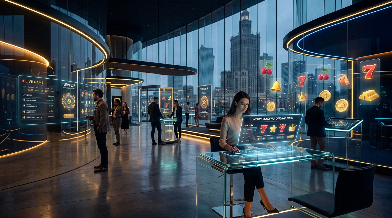 Nowoczesny design lobby kasyna online w roku 2026 z elementami high-tech