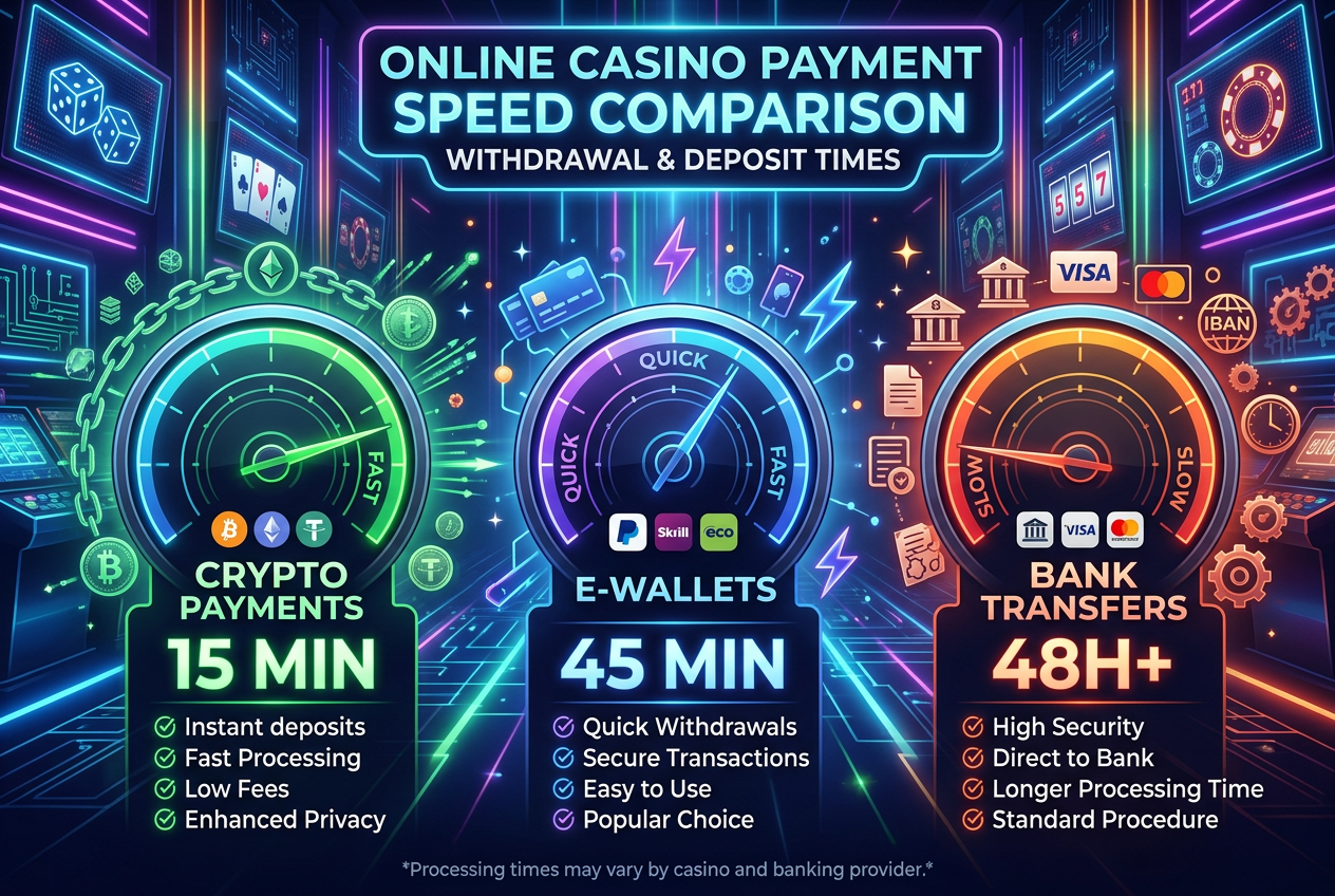 Infografika przedstawiająca porównanie czasu wypłat w kasynach online 2026